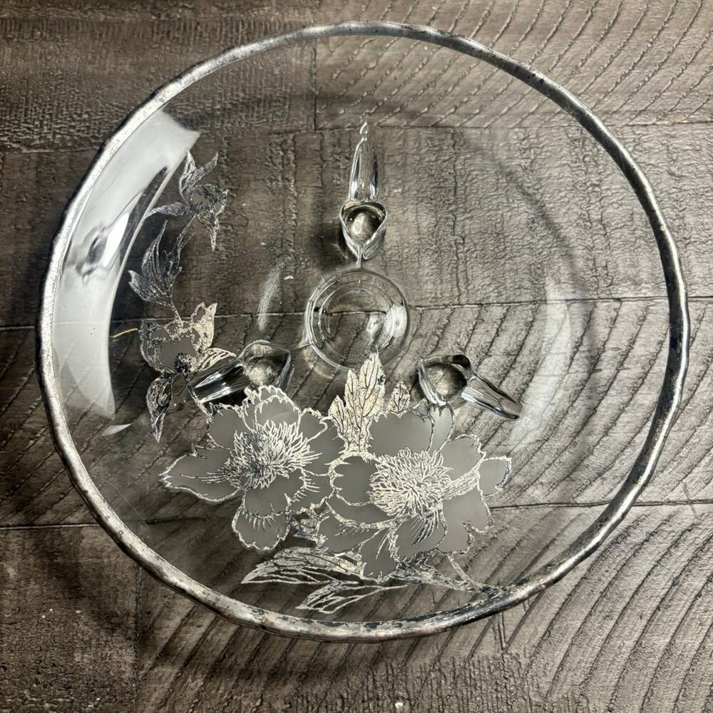 Viking Rockwell Silver Company 3 Footed Glass Dish